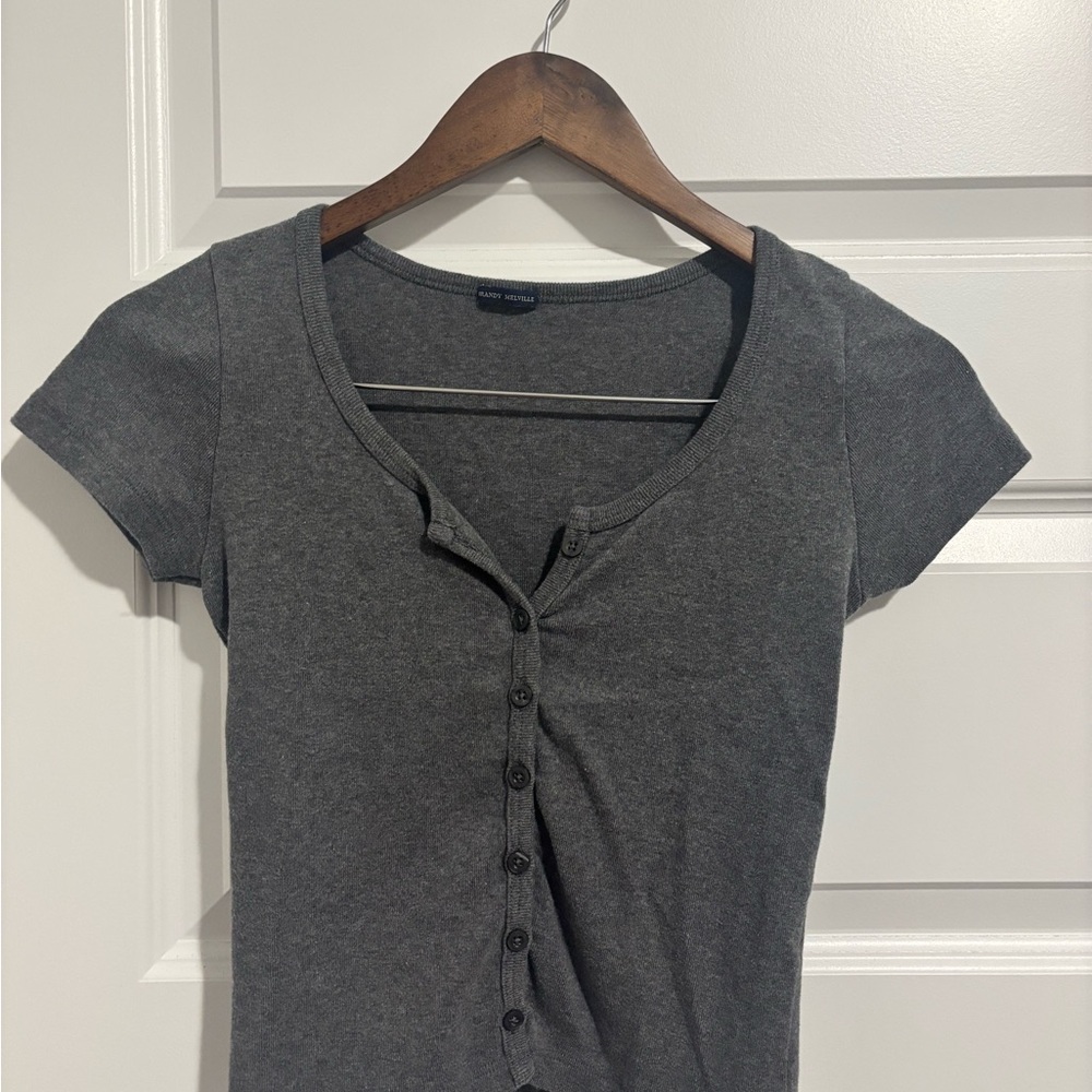 Brandy Melville Charcoal Gray Short-Sleeve Button-Front Top